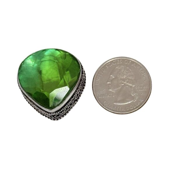 925 Sterling Silver Green Crystal Large Statement Ring Sz 8.5 Turkish Ethnic - Picture 10 of 16